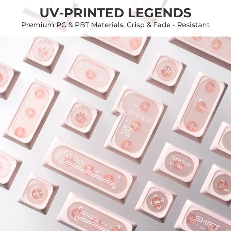 OHY XVX Pink Gorgeous Keycaps for Mechanical Keyboards - 136 Keys Pink Translucent Cat Eye Design,Cherry MAX Profile, PC+PBT Frosted RGB Keycaps - Image 5